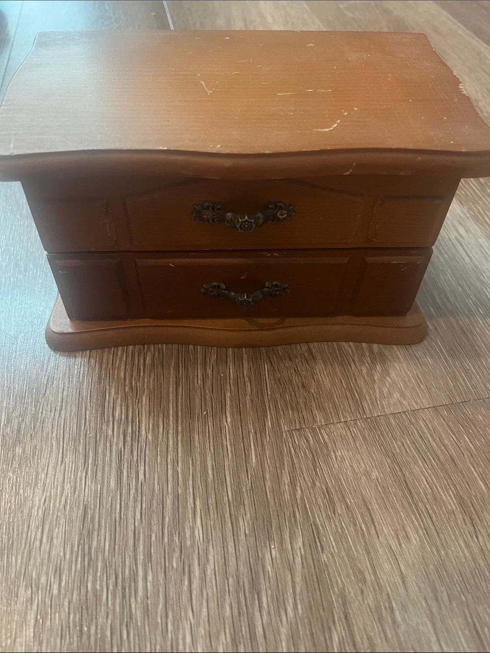 Vintage Wooden Jewelry Box in Warm Brown